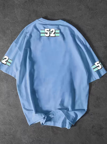 Men'S White Streetwear T-Shirt with Bold Flame Number 52 & "FO" Graphic Print